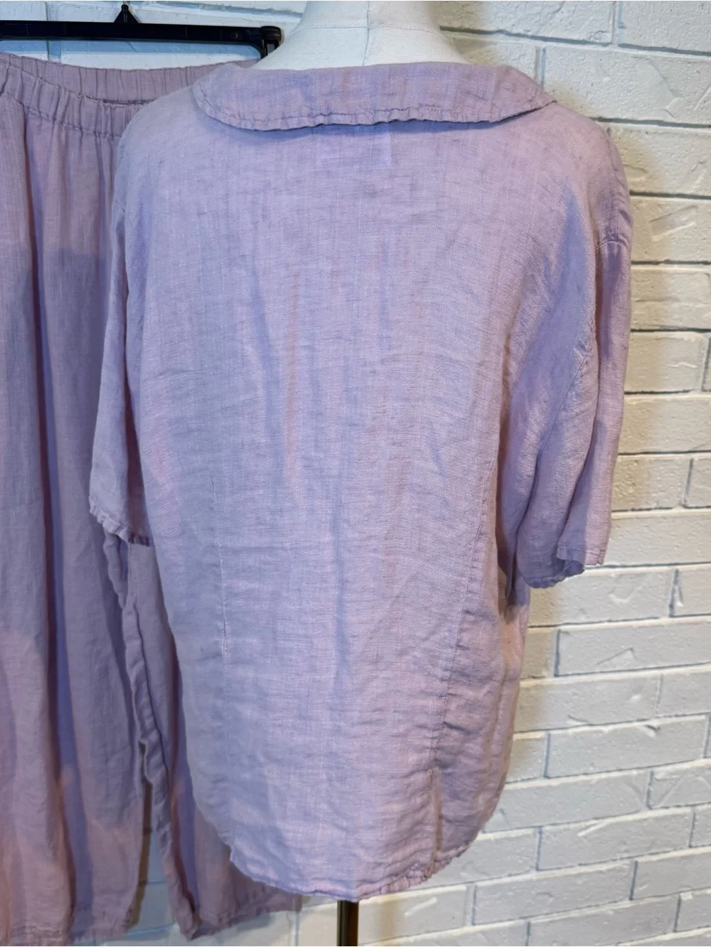 Vintage 90s Flax 100% Linen Lavender Shirt and Pants Set Womens L